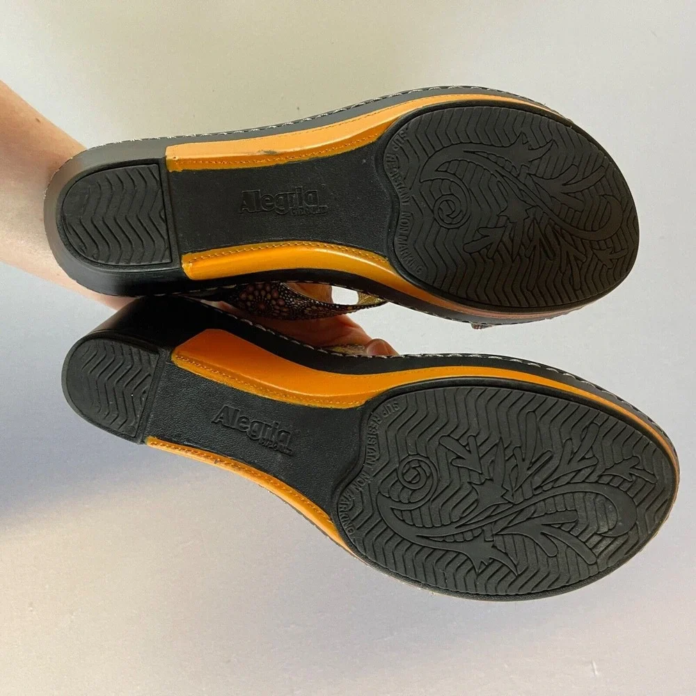 Alegria Lara Kenya Womens 38 / 8-8.5 Leather Adjustable Comfort‎ Wedge Sandals
